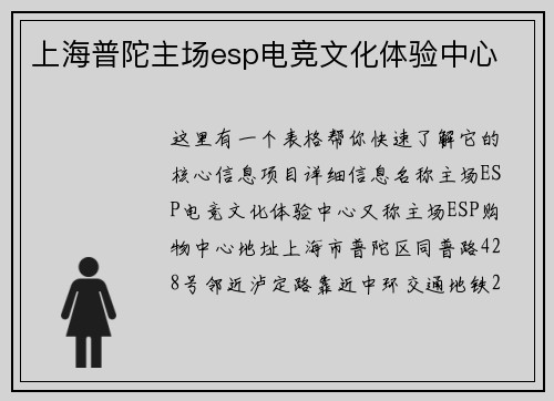 上海普陀主场esp电竞文化体验中心